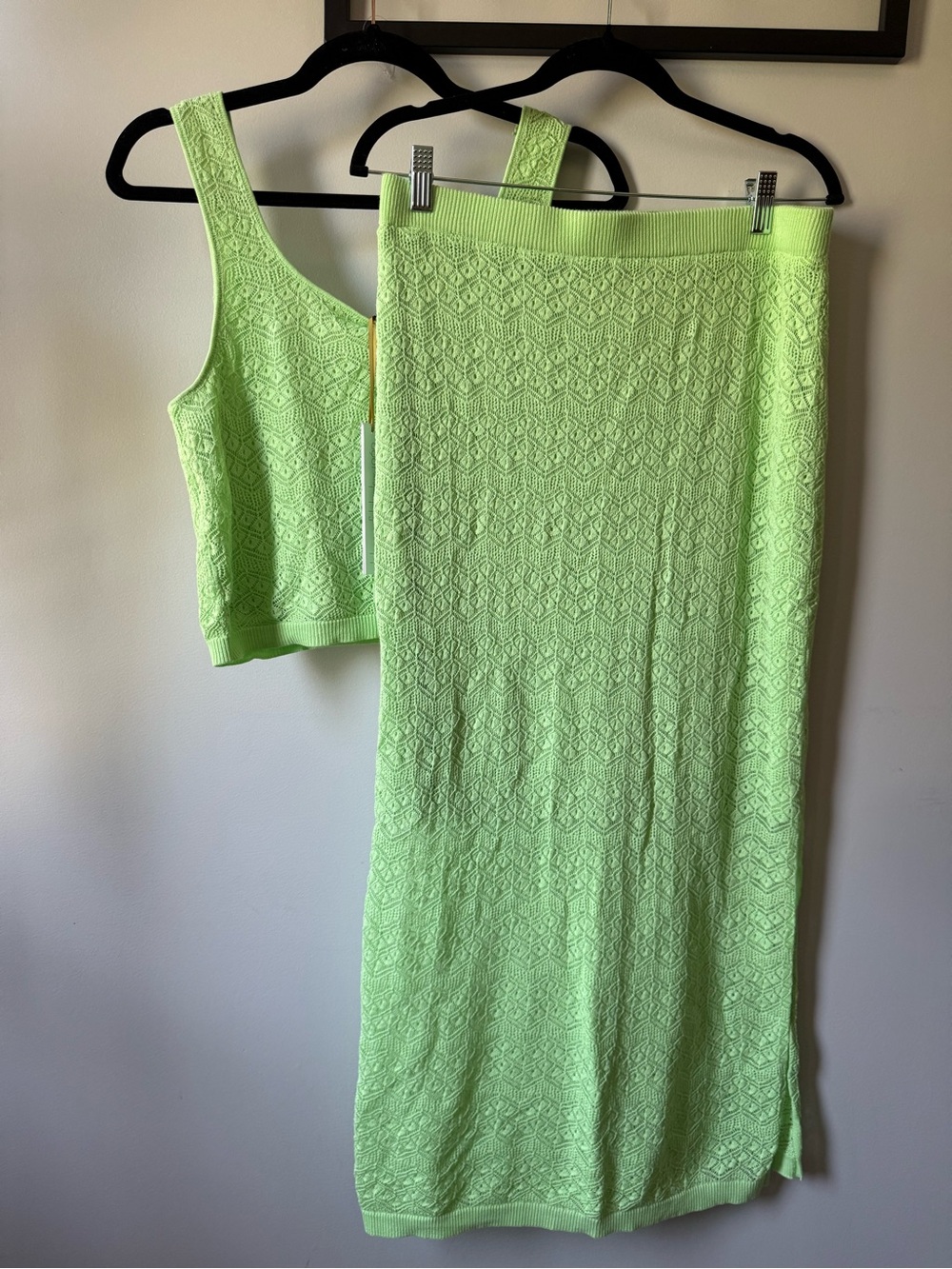House of Harlow 1960 Neon Lime Knit Midi Skirt